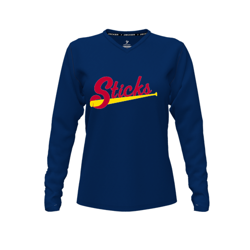 [CUS-DFW-TEES-CMF-VNK-LSL-NVY-FYXS-LOGO1] Decker Comfort T-Shirt (Female Youth XS, Navy, V Neck, Logo 1, Long Sleeve)