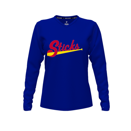 [CUS-DFW-TEES-CMF-VNK-LSL-RYL-FYXS-LOGO1] Decker Comfort T-Shirt (Female Youth XS, Royal, V Neck, Logo 1, Long Sleeve)