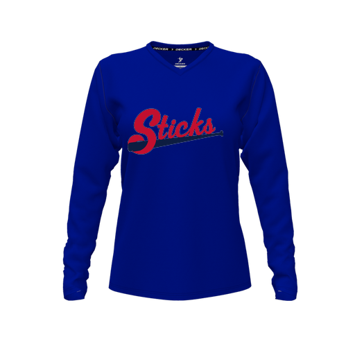 [CUS-DFW-TEES-CMF-VNK-LSL-RYL-FYXS-LOGO2] Decker Comfort T-Shirt (Female Youth XS, Royal, V Neck, Logo 2, Long Sleeve)