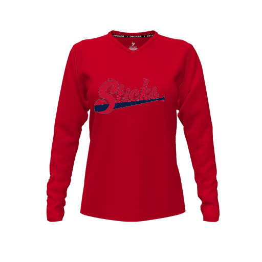 [CUS-DFW-TEES-CMF-VNK-LSL-RED-FYXS-LOGO2] Decker Comfort T-Shirt (Female Youth XS, Red, V Neck, Logo 2, Long Sleeve)