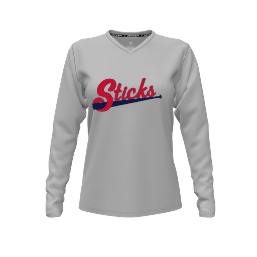 [CUS-DFW-TEES-CMF-VNK-LSL-GRY-FYXS-LOGO2] Decker Comfort T-Shirt (Female Youth XS, Gray, V Neck, Logo 2, Long Sleeve)