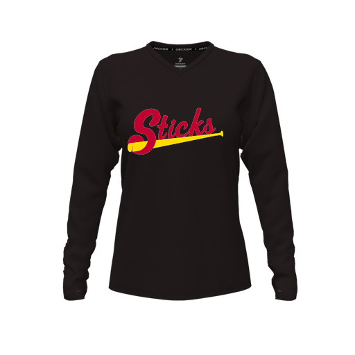 [FTLVPTBK-FYXS-LOGO1] Decker Performance T-Shirt (Female Youth XS, Black, V Neck, Logo 1, Long Sleeve)