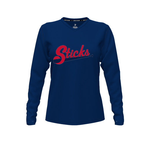 [FTLVPTNV-FYXS-LOGO2] Decker Performance T-Shirt (Female Youth XS, Navy, V Neck, Logo 2, Long Sleeve)