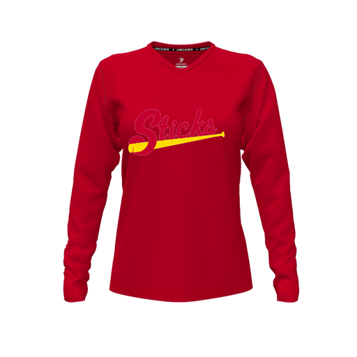 [FTLVPTRD-FYXS-LOGO1] Decker Performance T-Shirt (Female Youth XS, Red, V Neck, Logo 1, Long Sleeve)