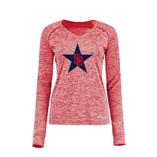 [222770.T20.XS-LOGO3] Ladies Electric Long Sleeve Shirt (Female Adult XS, Red, Logo 3)